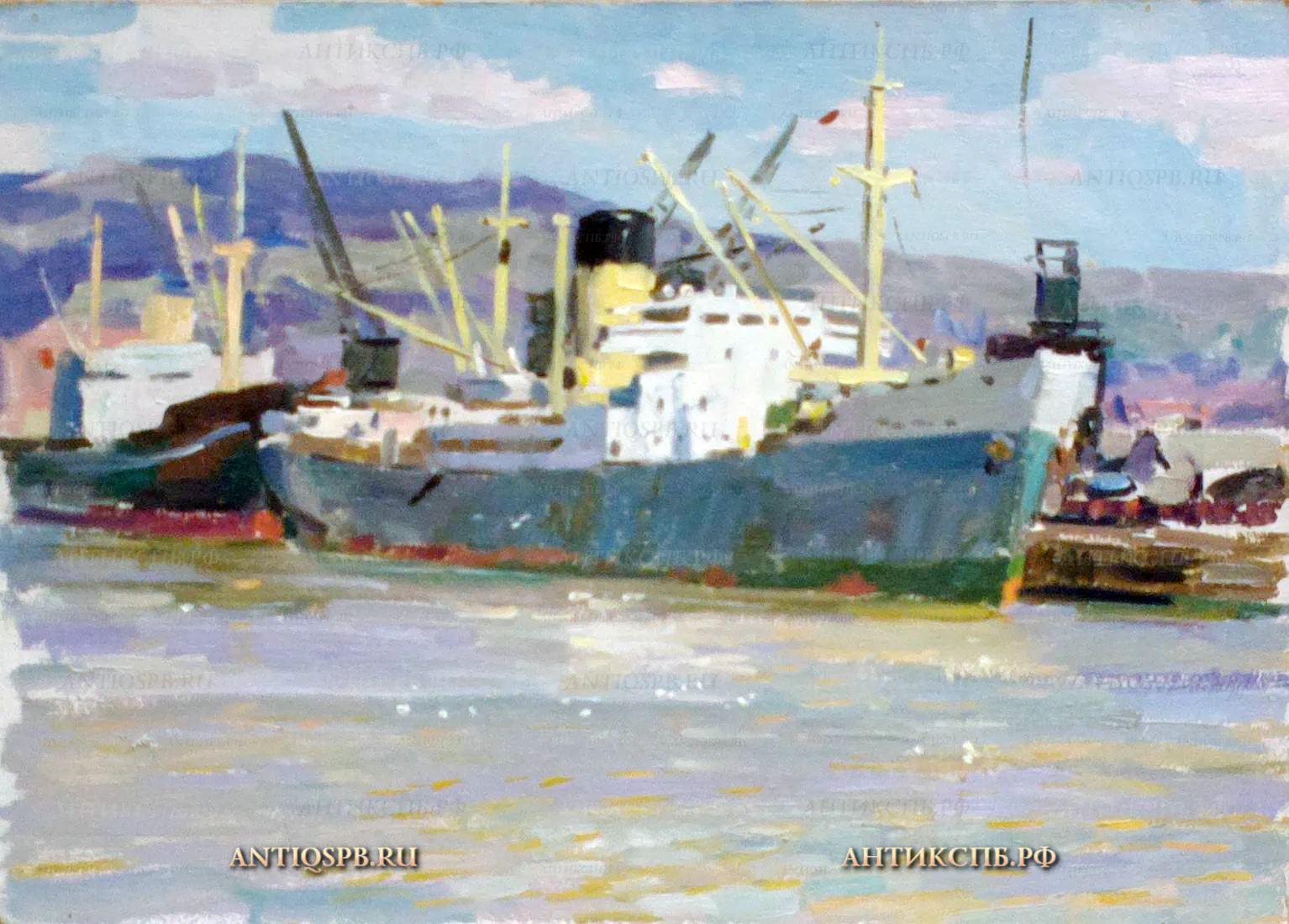 Картина "У индийского берега". Картон, масло. Бантиков Андрей Сергеевич (1914-2002). СССР. Сер. XX века. №169